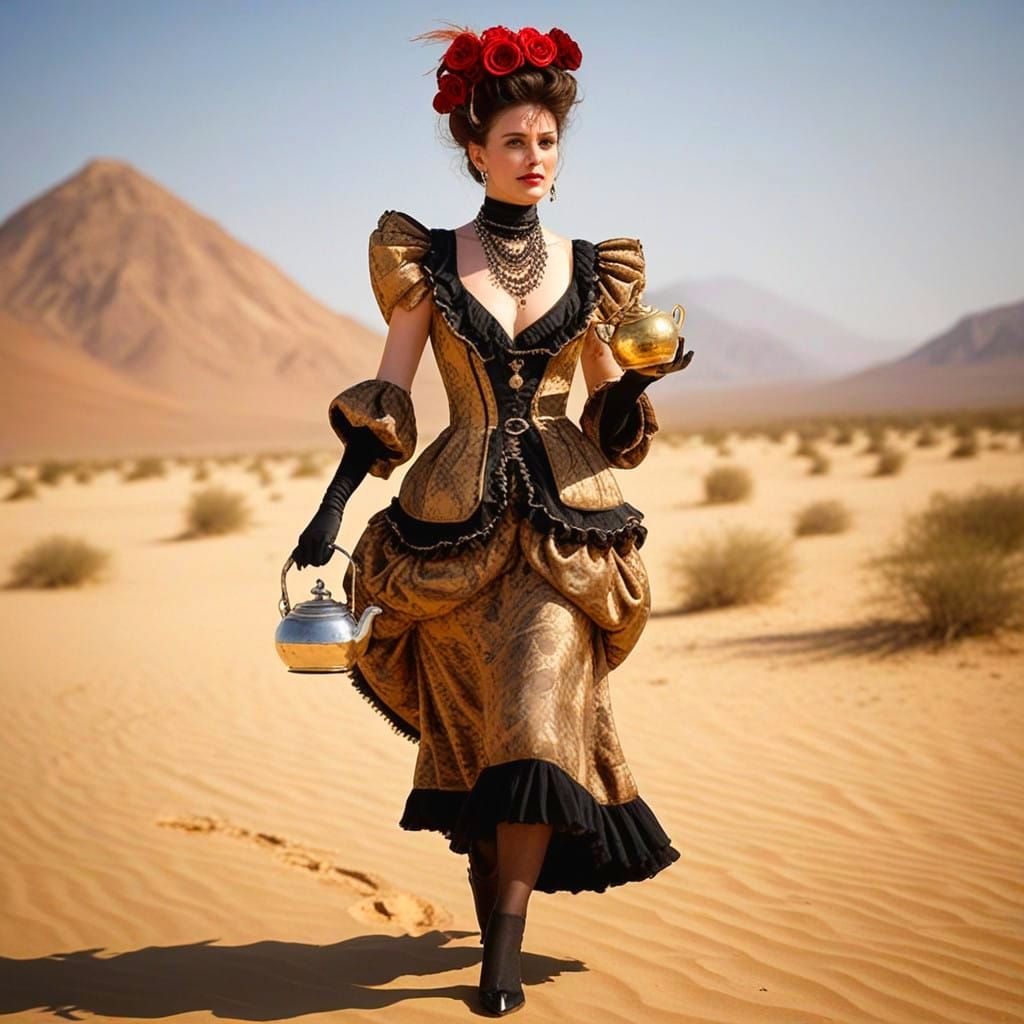 Glamorous Desert Adventurer in Vintage Haute Couture