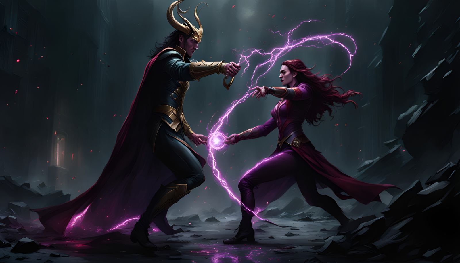 Loki Battling Scarlet Witch  by @Bob Bruhin