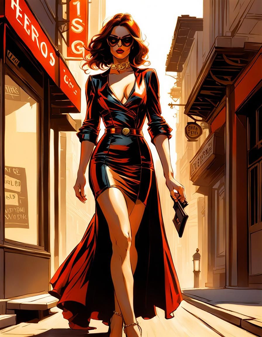 Hero's girlfriend, dressed in sensual clothes ; by Dave Cock...