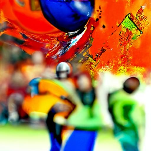 Task: Generate a cover image showcasing dynamic football action with bold text overlay indicating the website's name or tagline.