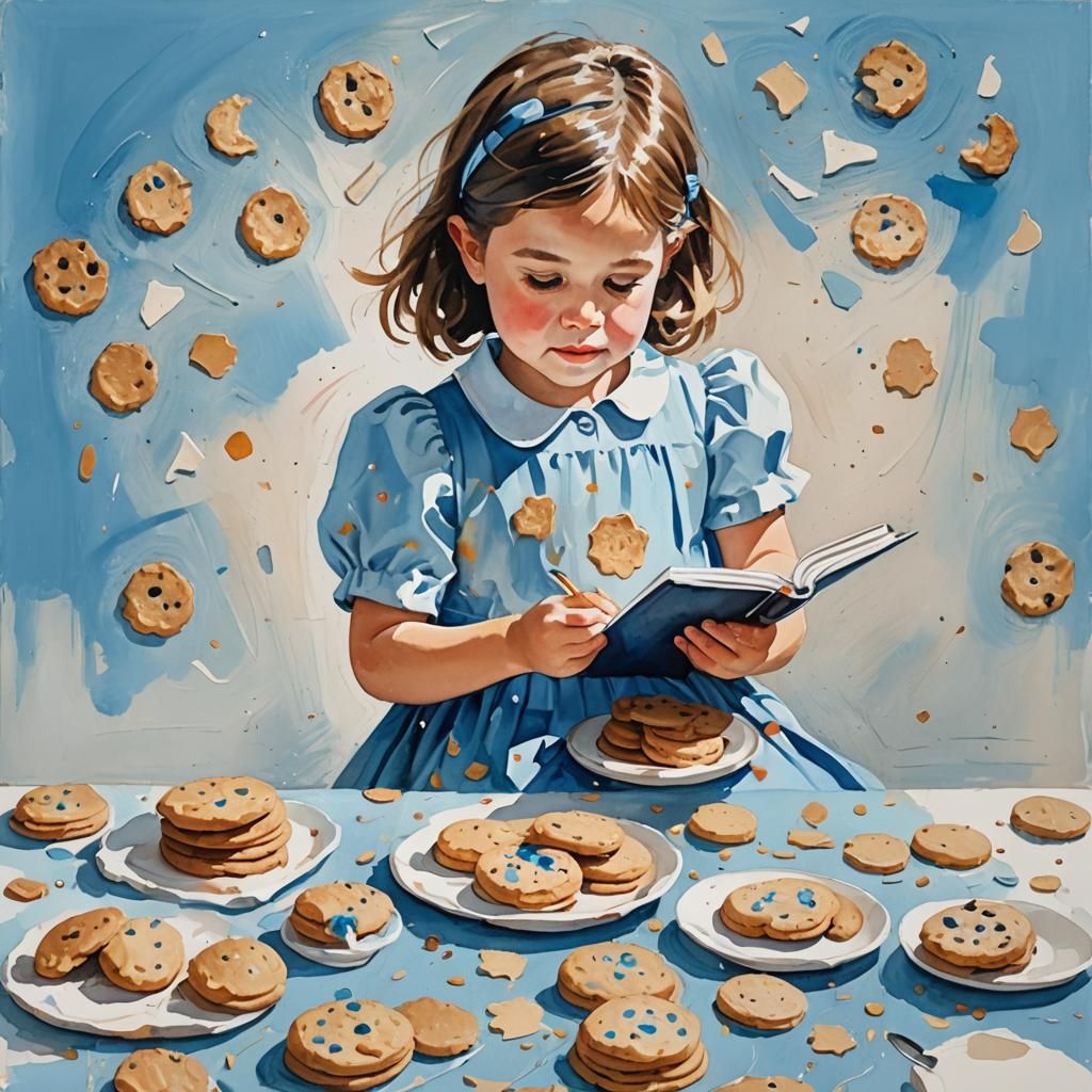 Girl with Notebook in Gouache Impasto Style