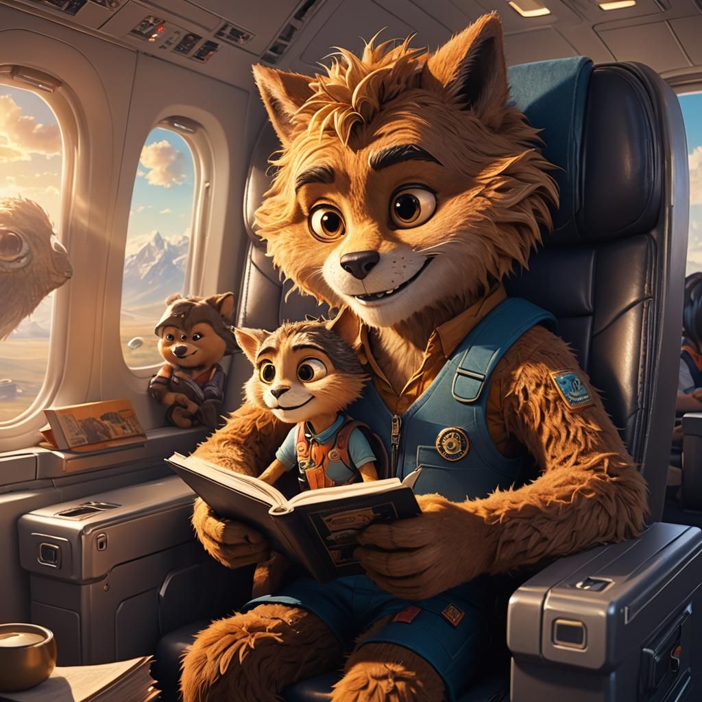 Smiling Creature and Boy on Airplane, Concept Art