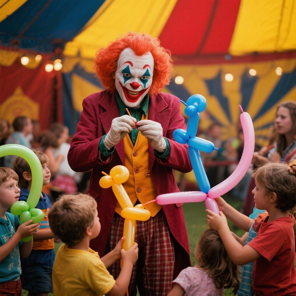 pennywise the clown making balloon animals for children - Start Image 1