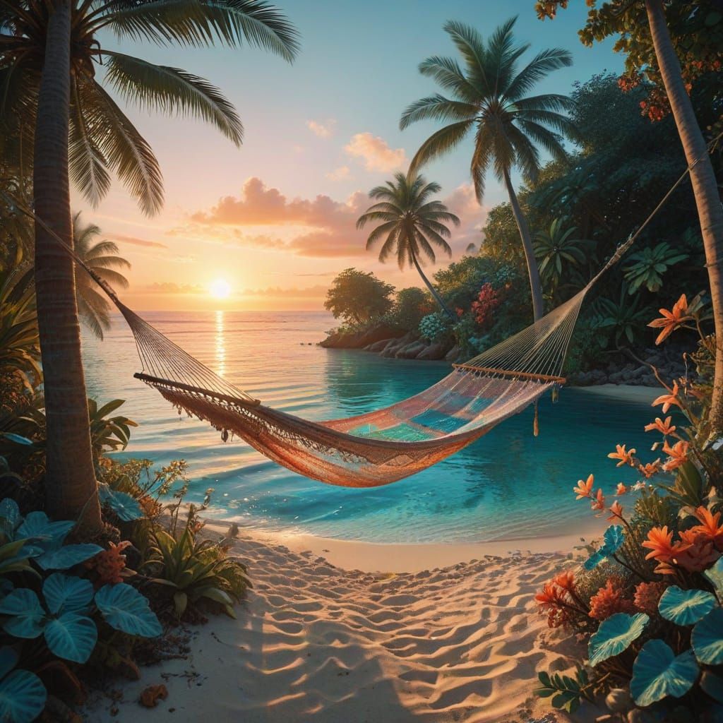 a serene, sun-drenched beautiful tropical beach  by @Victoria G