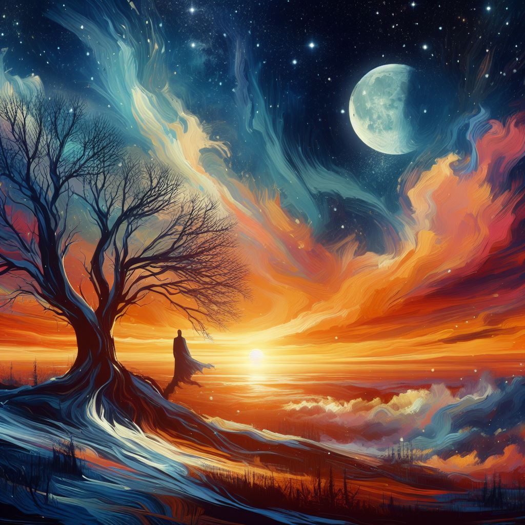 Sunset, The Moon and Night Sky