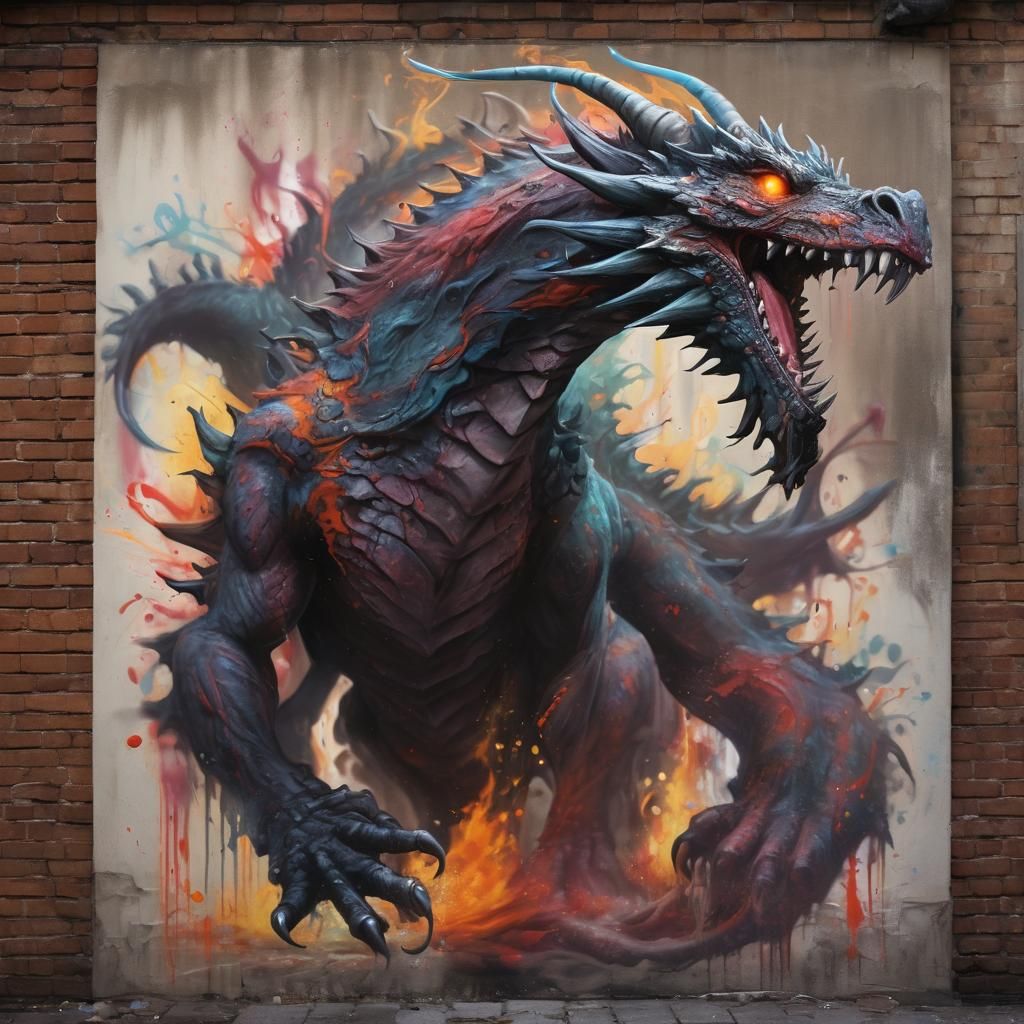 a multi coloured ghost dragon with red flaming eyes, by Dare...