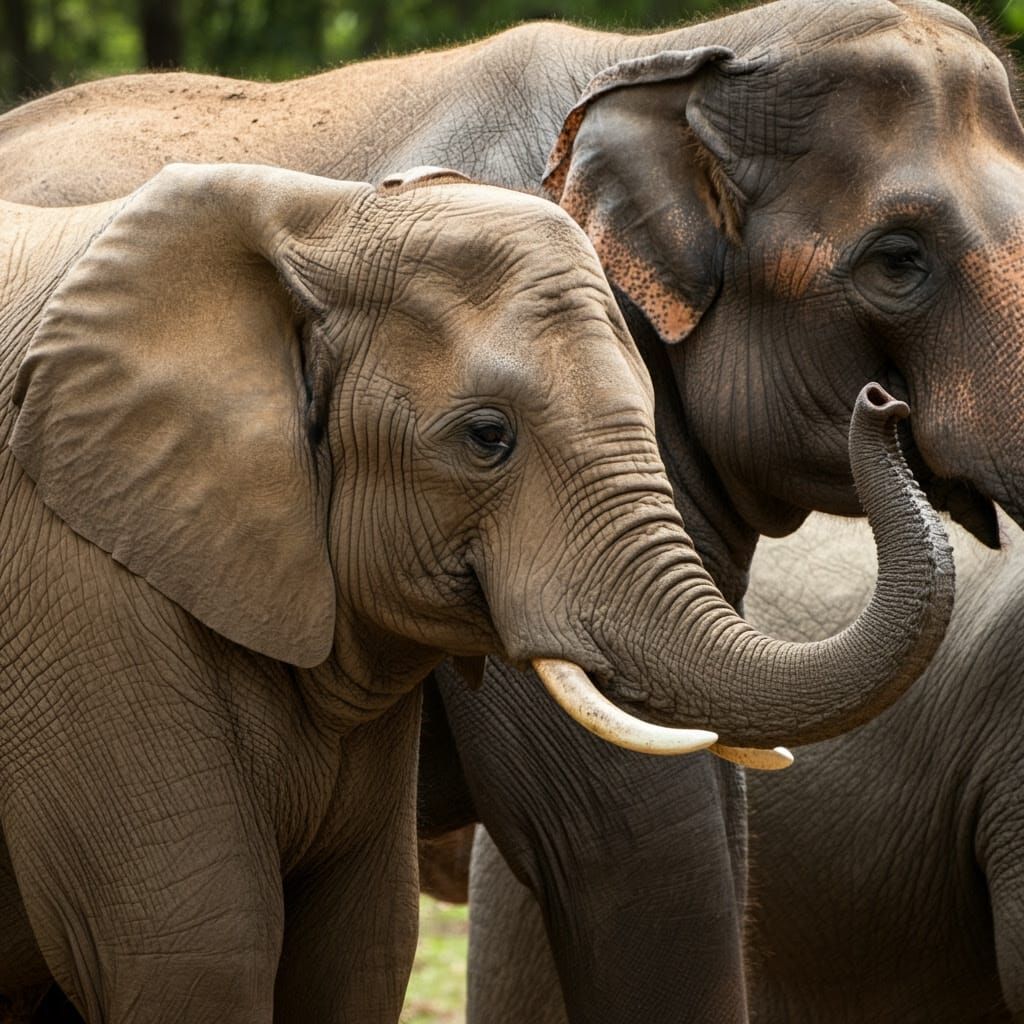 Cosmic Elephant with Long Trunk in a Futuristic Landscape