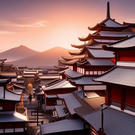 Golden Hour in Japanese Village: Digital Matte Painting