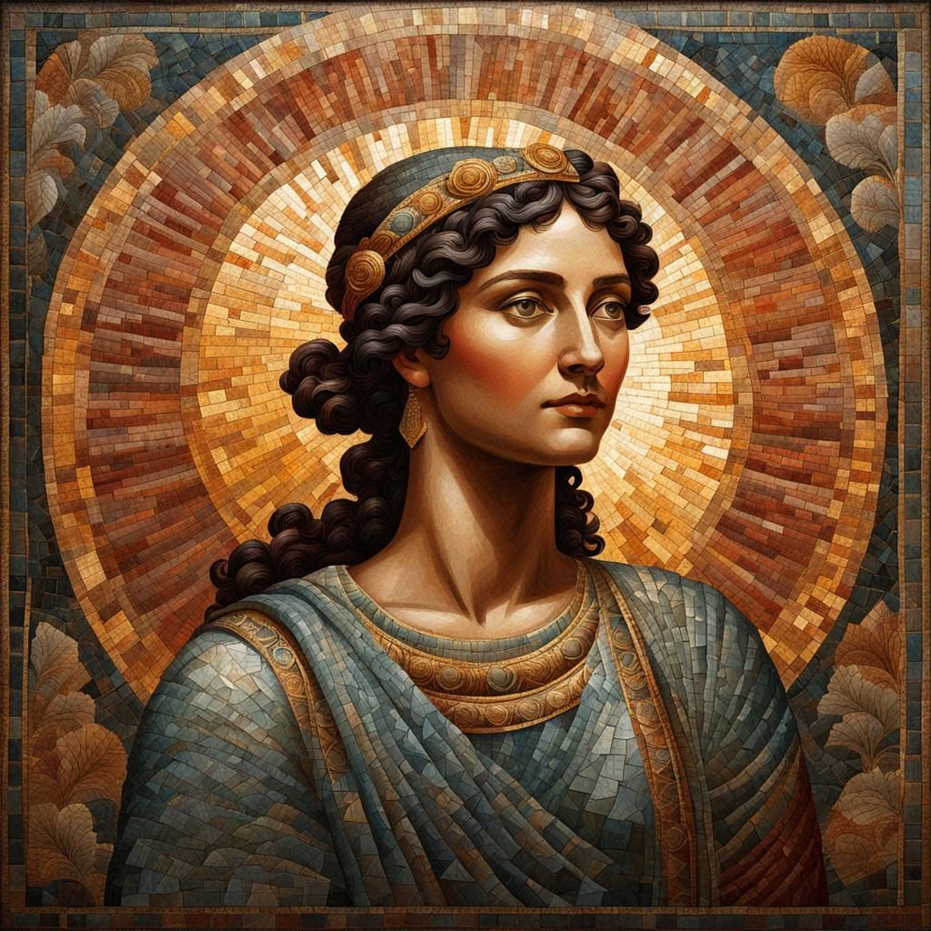 mosaic style, portrait of a beautiful young woman, ancient R...