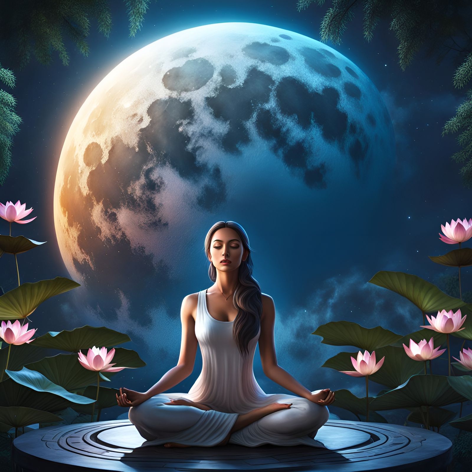 Full Moon Yoga - AI Generated Artwork - NightCafe Creator