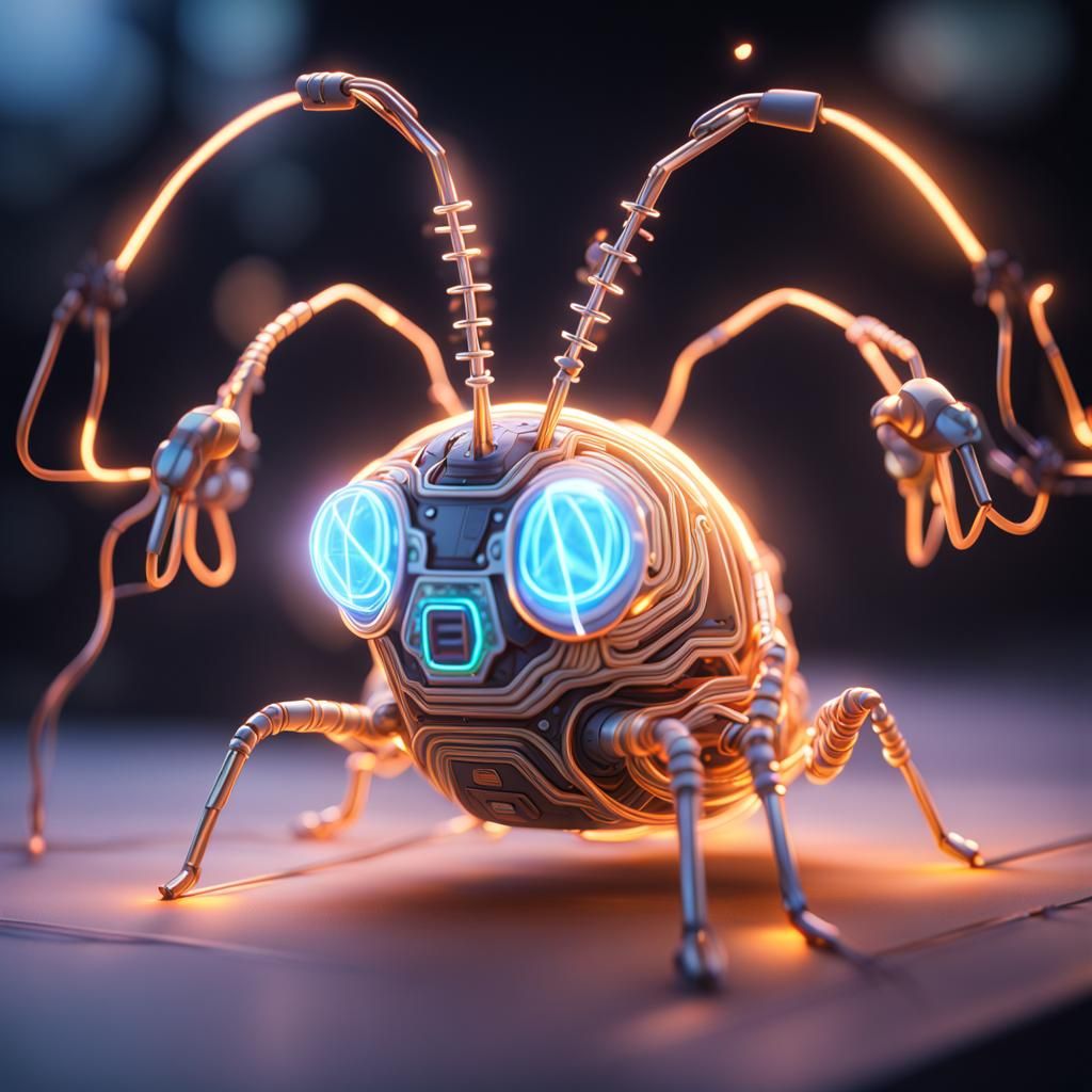 cute adorable chibified glowing circuit bug", glowing wires, hyperdetailed, beautiful composition, visible details, Meaningful Visual Art, D...