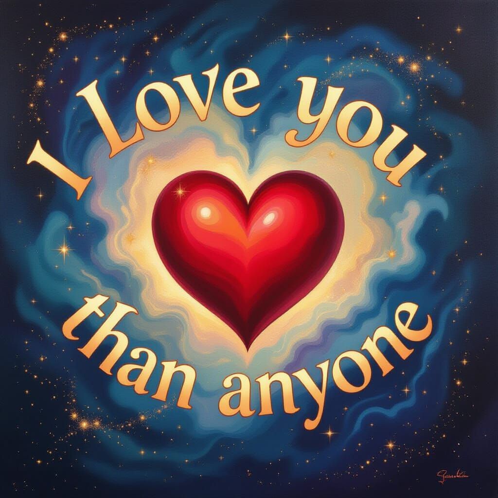 Cosmic Surrealism: Hebrew "I Love You" Art with Nebula Heart