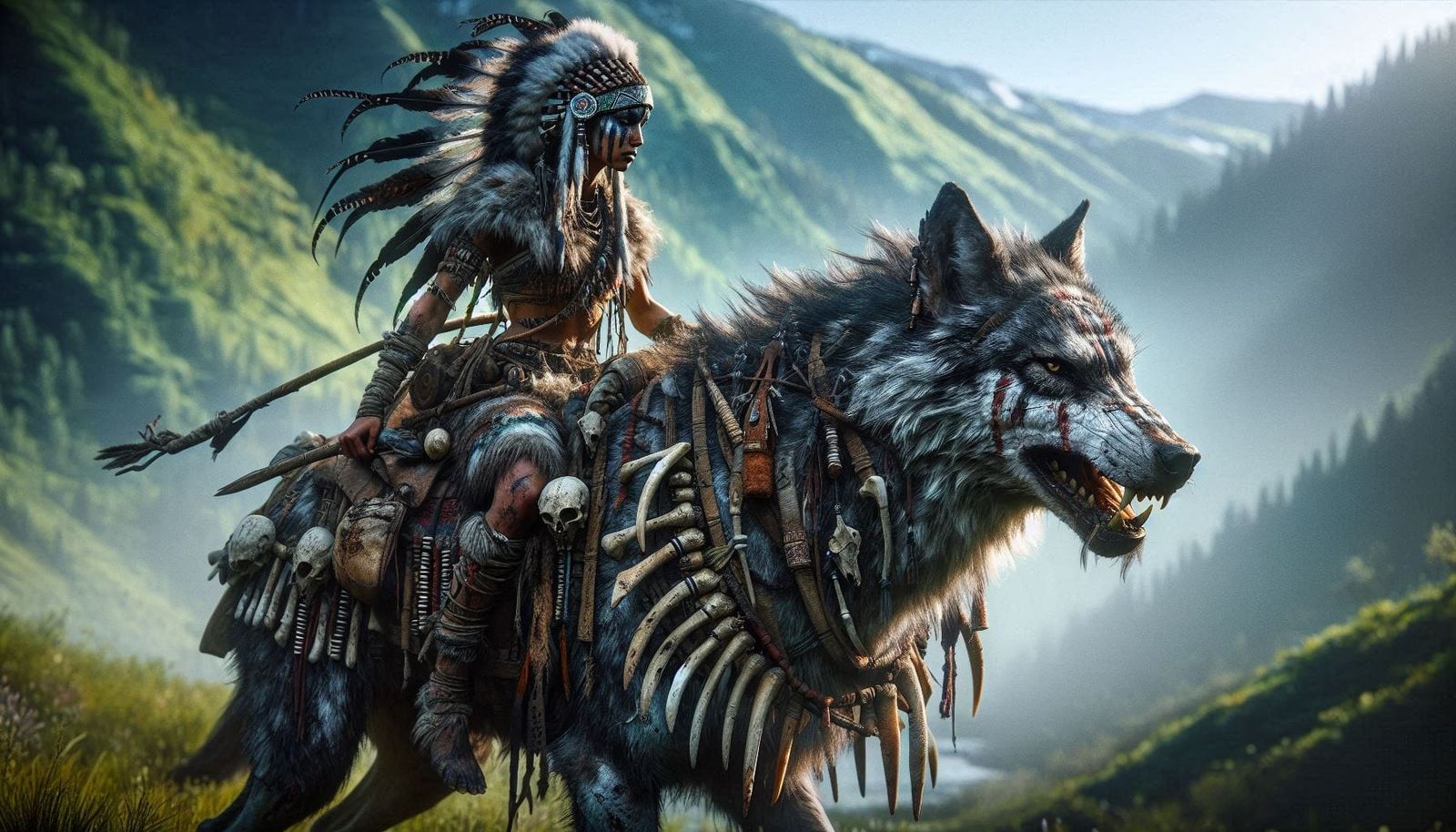 Dire Wolf with American Indian Rider