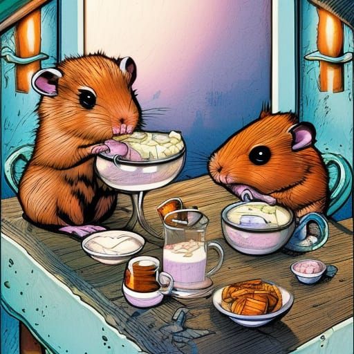 Adorable and cute dwarf Hamsters eating breakfast  by @MSCJ1