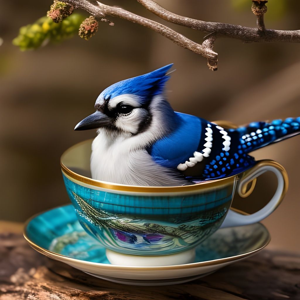 Beautiful Blue Jay in a Teacup 💙