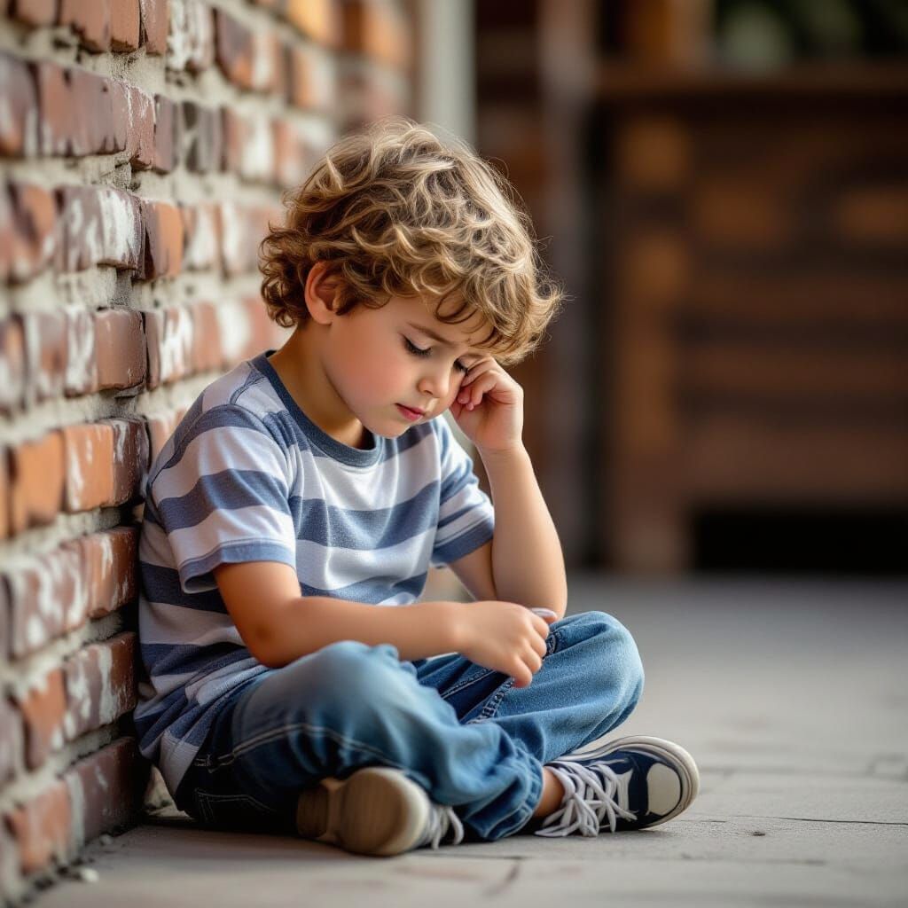 Sad Child Lost and Crying on Floor