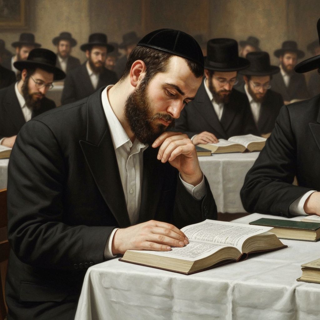 Orthodox Jewish Man Studying Gemara in Oil Painting Style