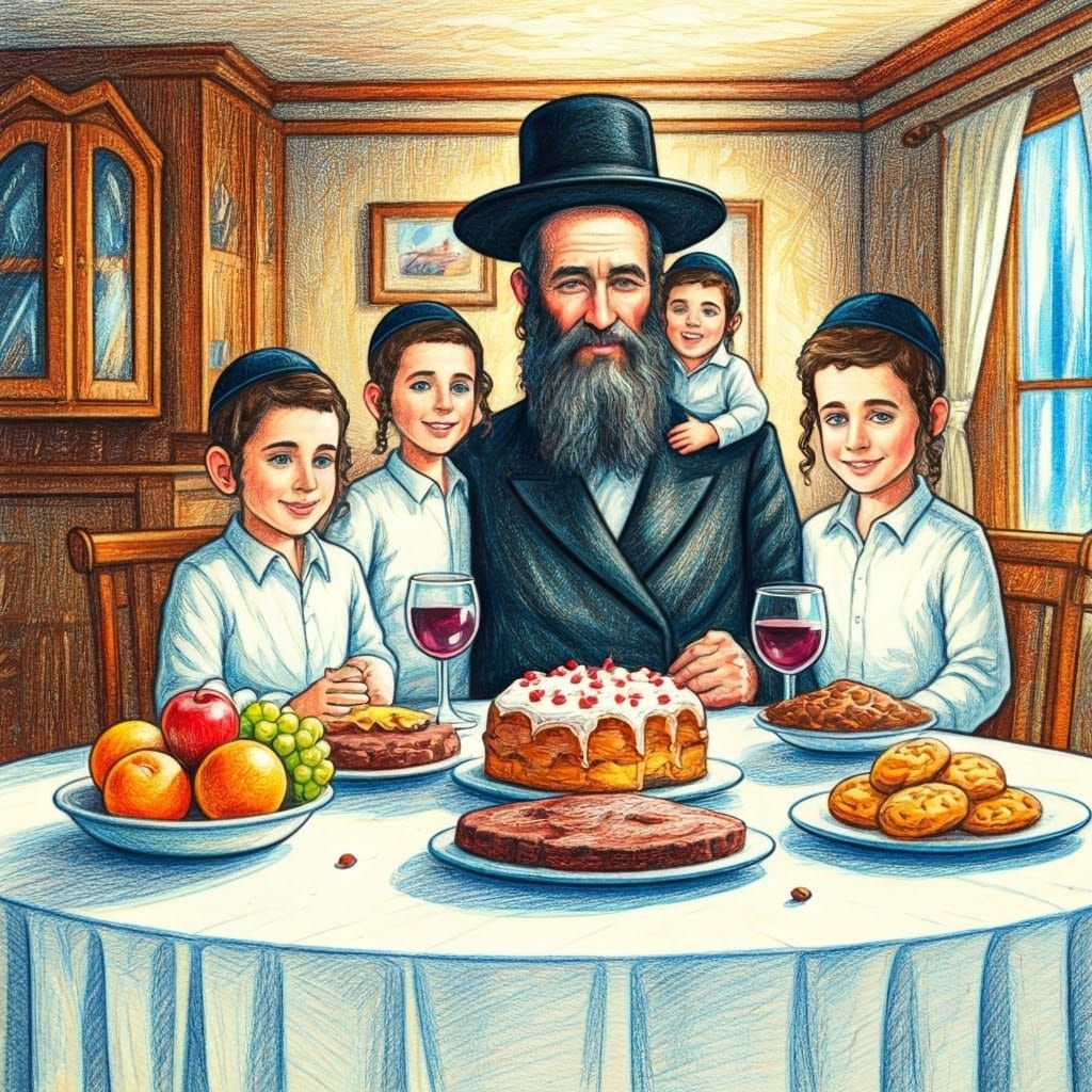 Traditional Hasidic Family Celebrates with Joy and Abundance