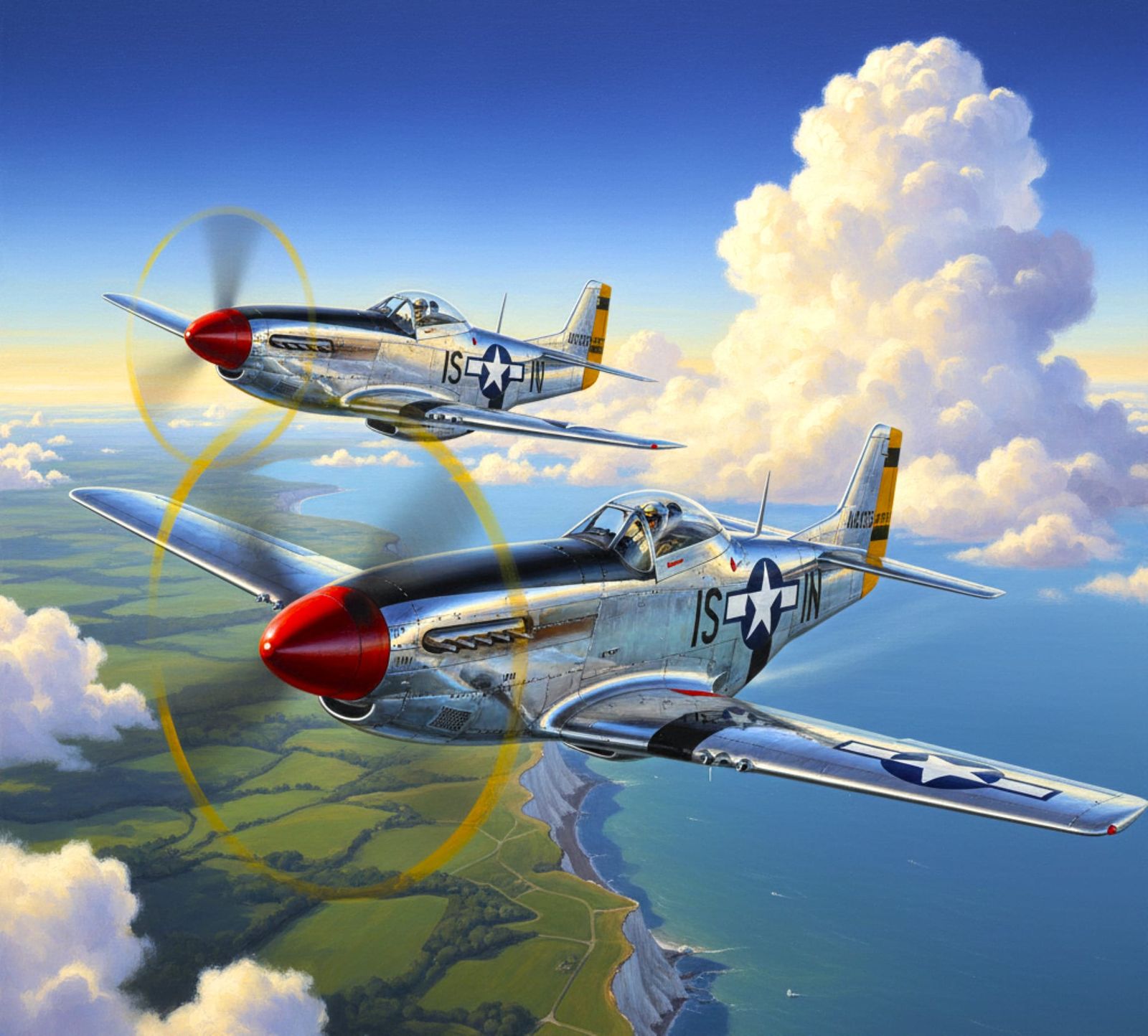 P-51D Mustangs Over the Southern Coast of England