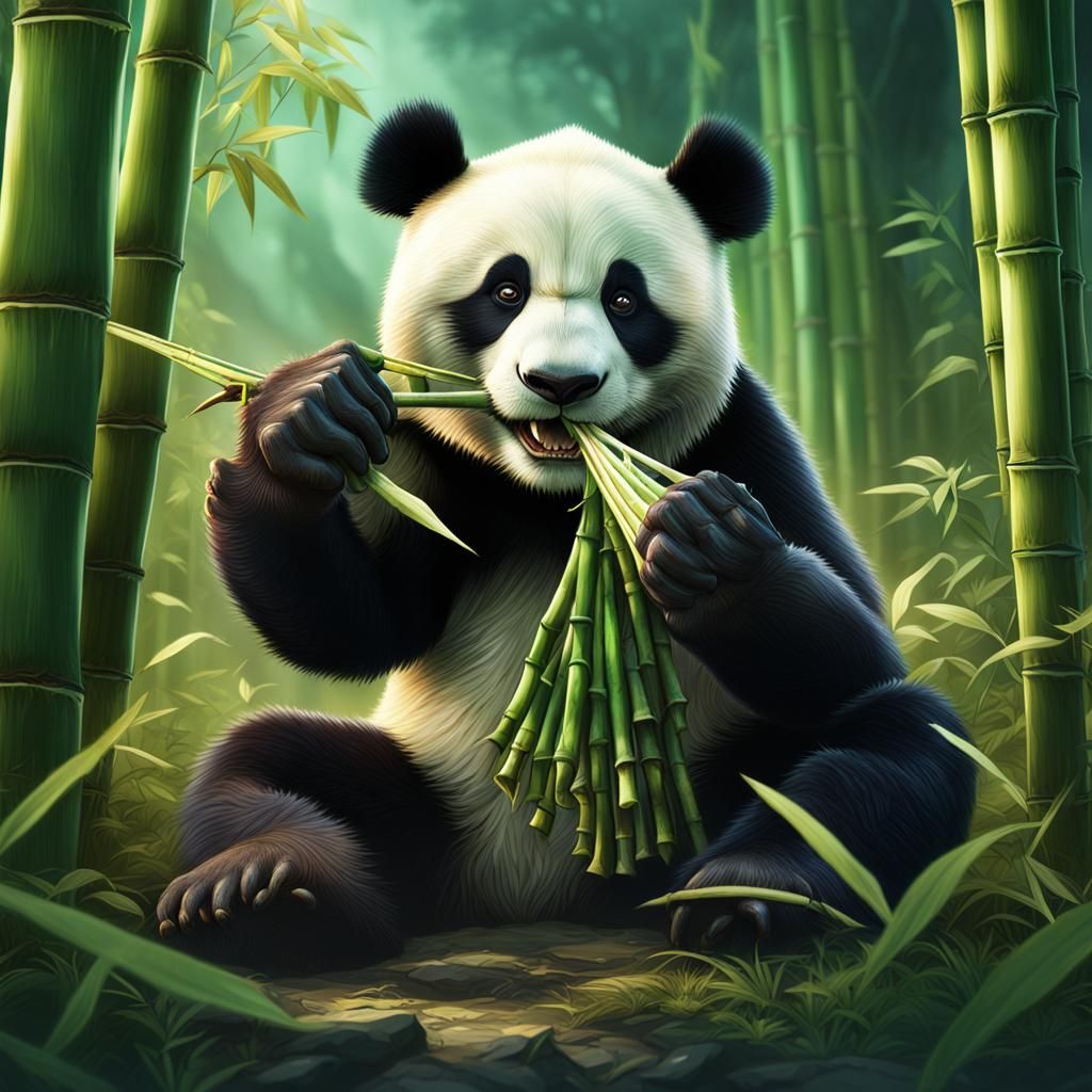 Panda bear eating bamboo - AI Generated Artwork - NightCafe Creator