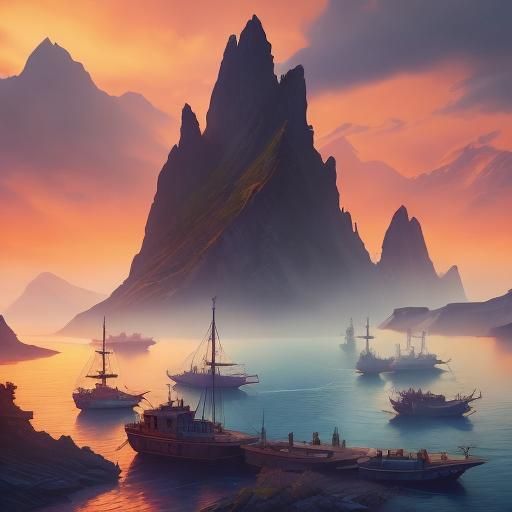 <lora:wikked jester:1.0> Drone view of a fantasy harbour ful...