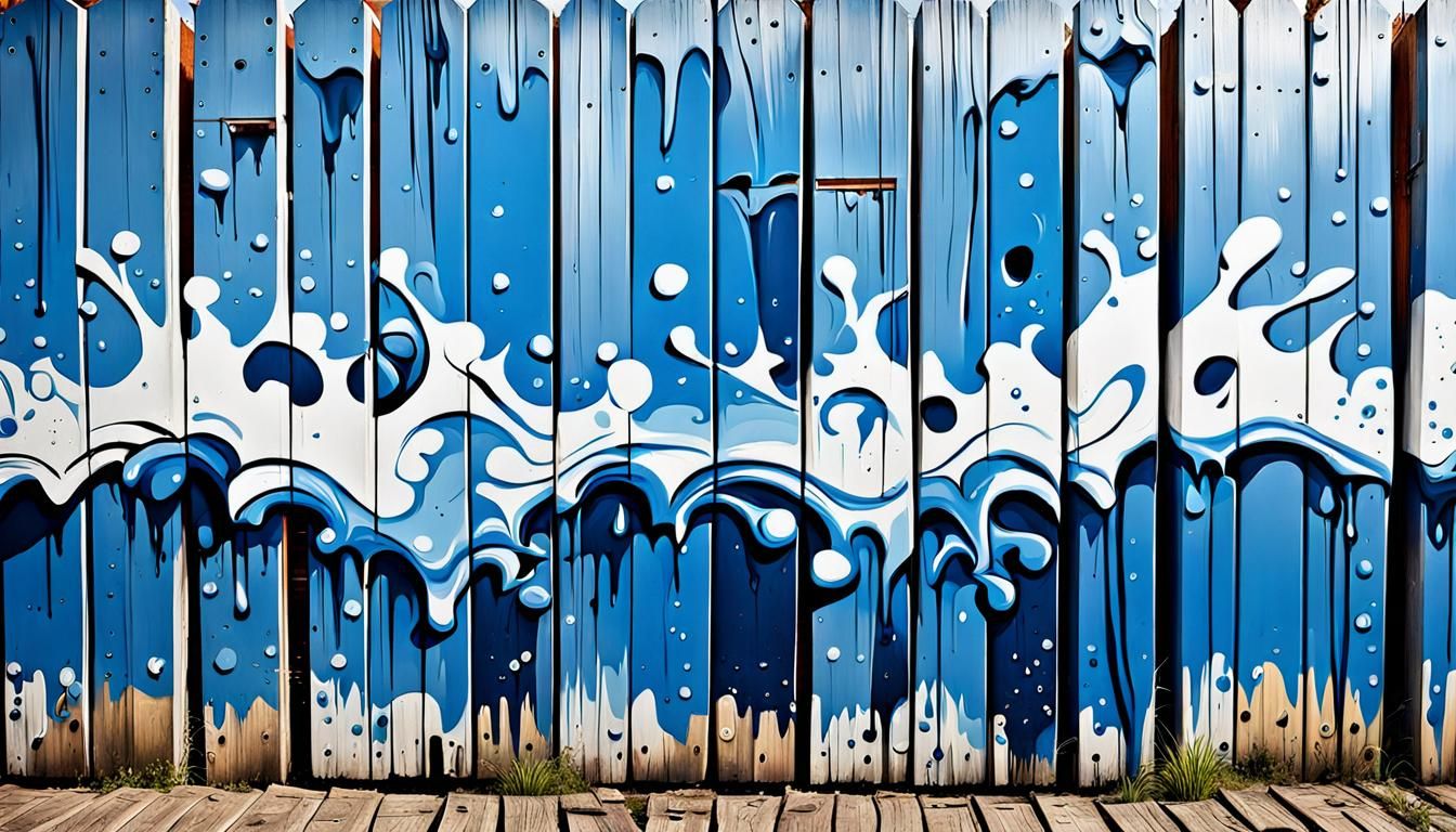 blue and white graffiti on wooden fence in Amsterdam