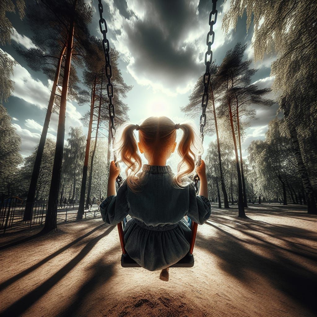Young girl on swing