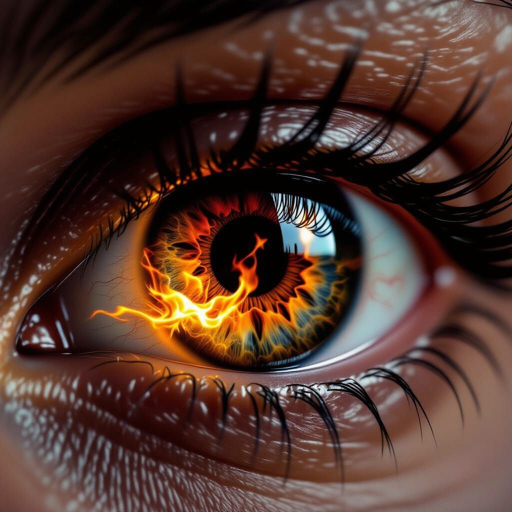 Fiery Eye With Ascending Flames from Pupil