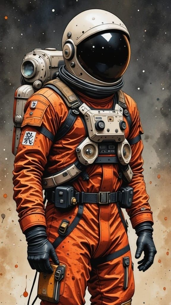 Spaceman in a burnt orange spacesuit <lora:Sips of Wisdom:1.0> 