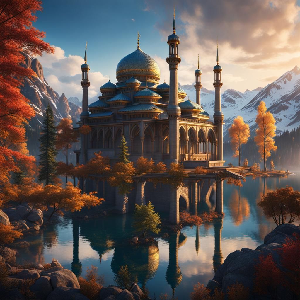 Mosque next to a lake