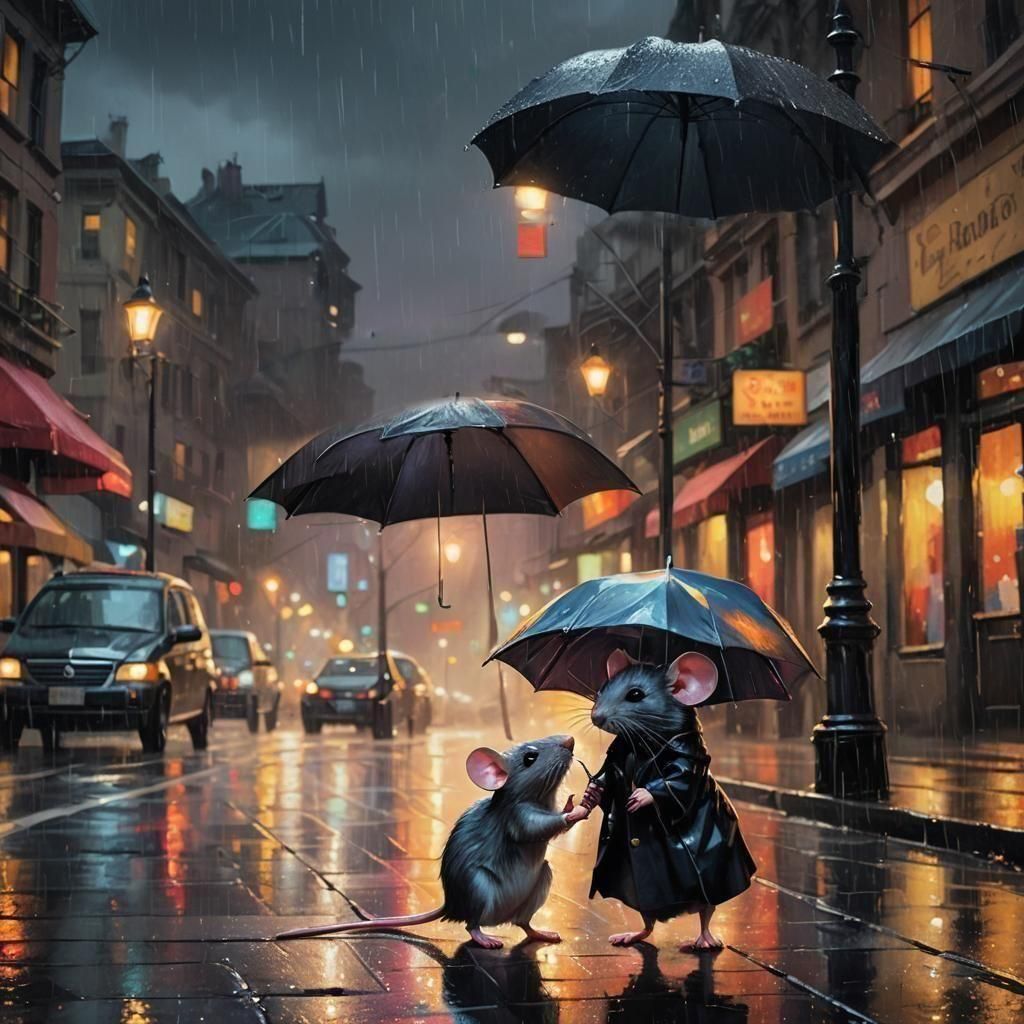 topi sotto la pioggia