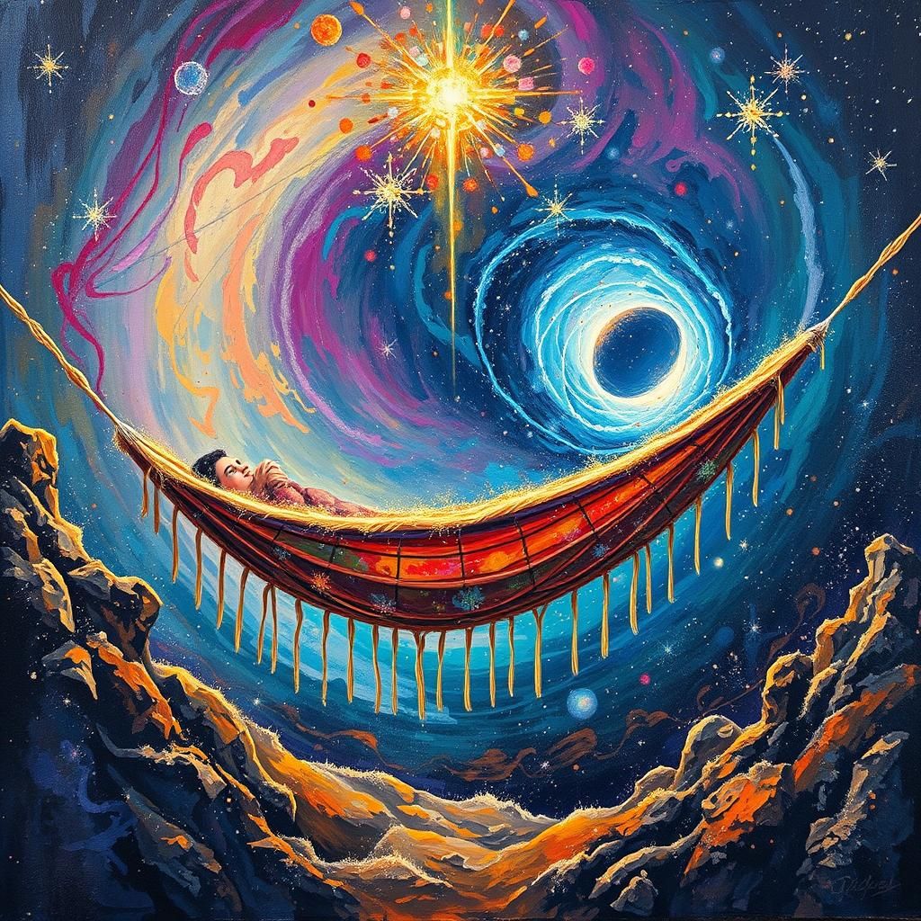 Dreamlike Hammock in Astral Vortex, Impasto Style