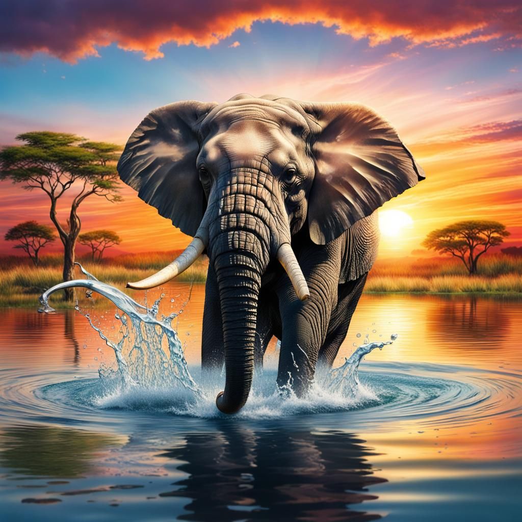 Elephant at sunset  by @NikolasS