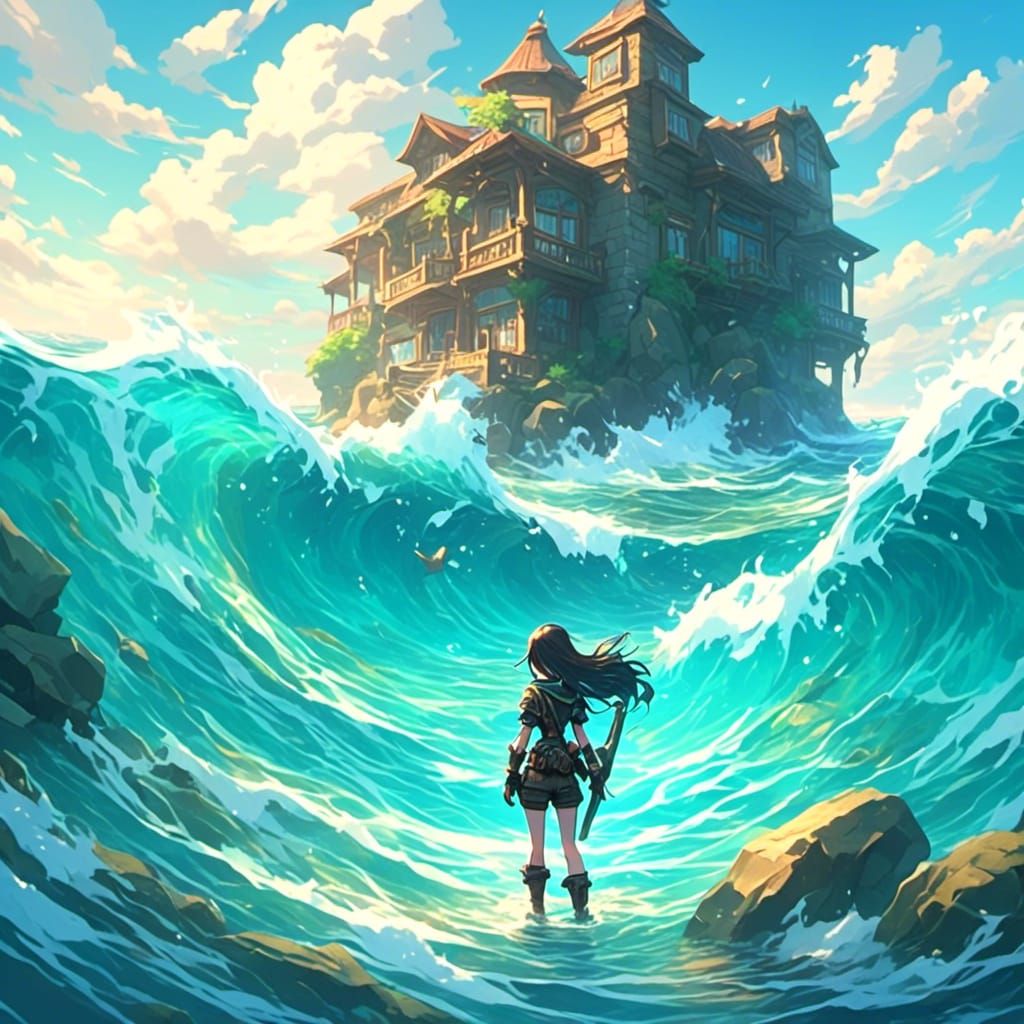  <lora:Anime Aesthetics V2:1.0> A door standing alone in the middle of an endless ocean