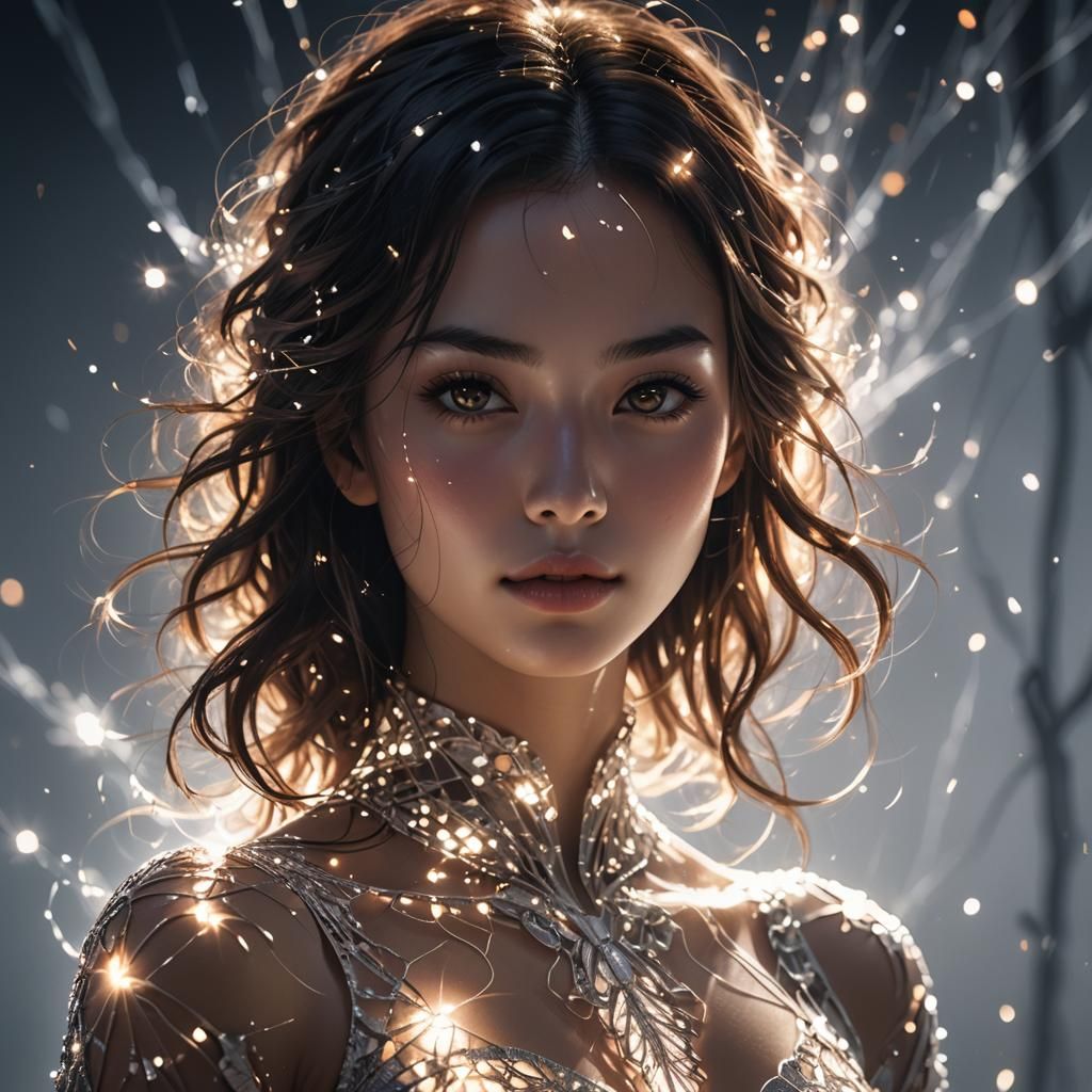 detail, close-up in the middle of the frame, (, beautiful silhouette of light particles, backlit, backlit, ...  by @ZHenya