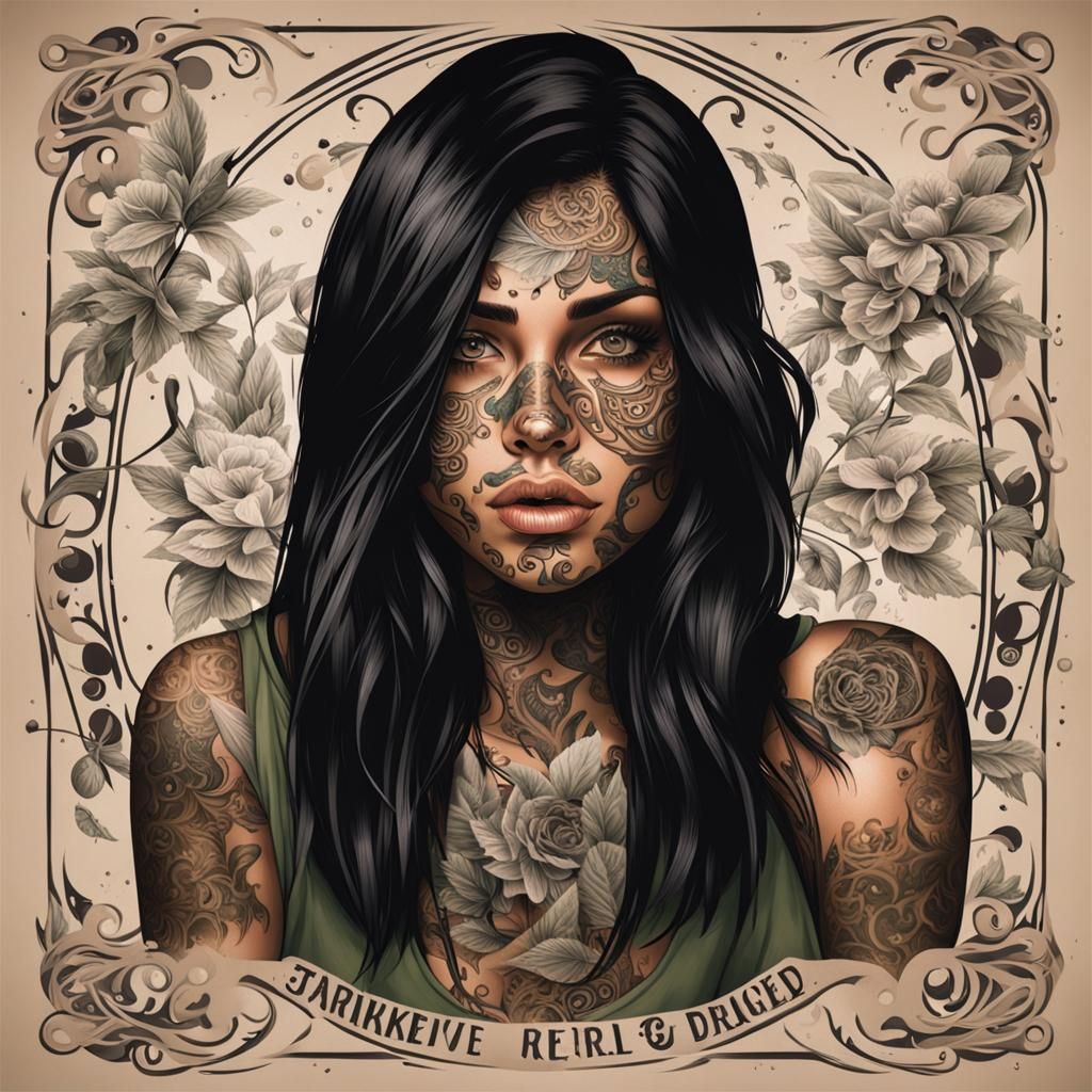 drunken olive skin colored women with dark hair. tattoos cov...