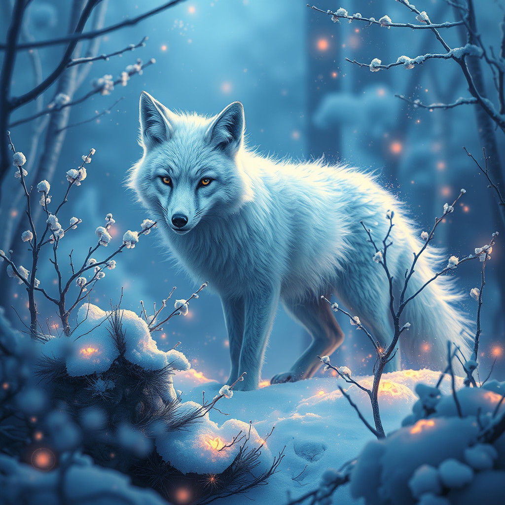 Winter white-blue fox