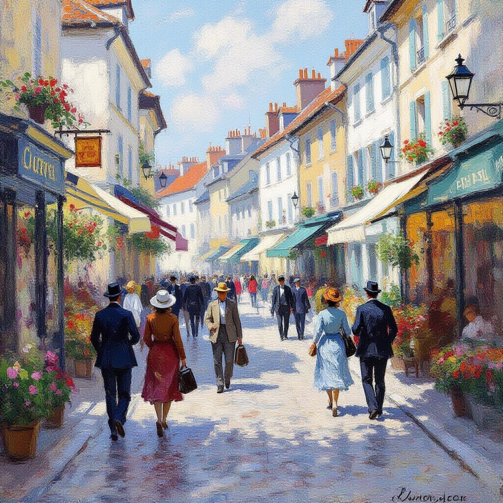 Bustling Impressionist Street Scene Capturing Fleeting Momen...