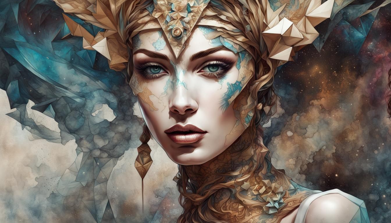 Divine Goddess Portrait in Impressionist Art Deco Style