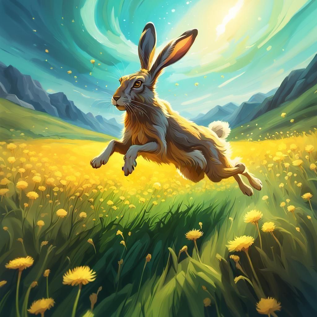 Hare and dandelions 