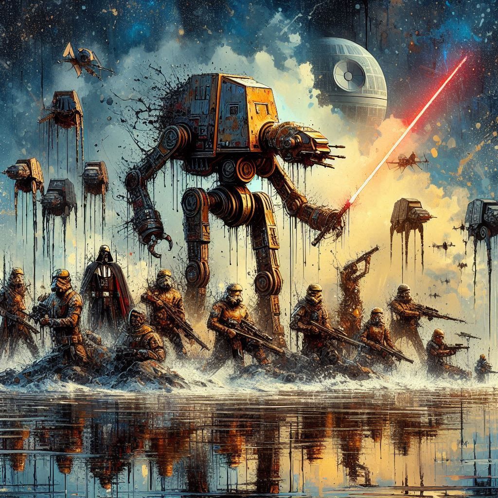 revolution of the robots on Tatooine . wet ink on wet brushs...