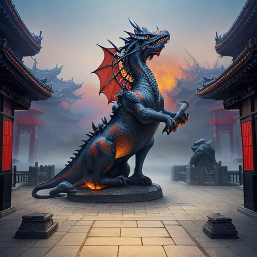 Ink Dragon with Calligraphy in Surrealist Style