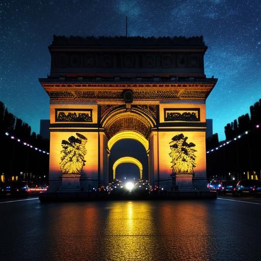 The Arc de Triomphe lit up at night
