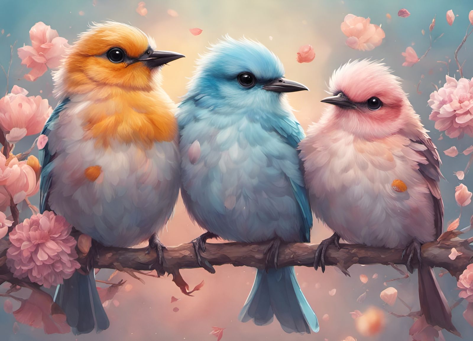 Three Pastel Birds  by @Rosie