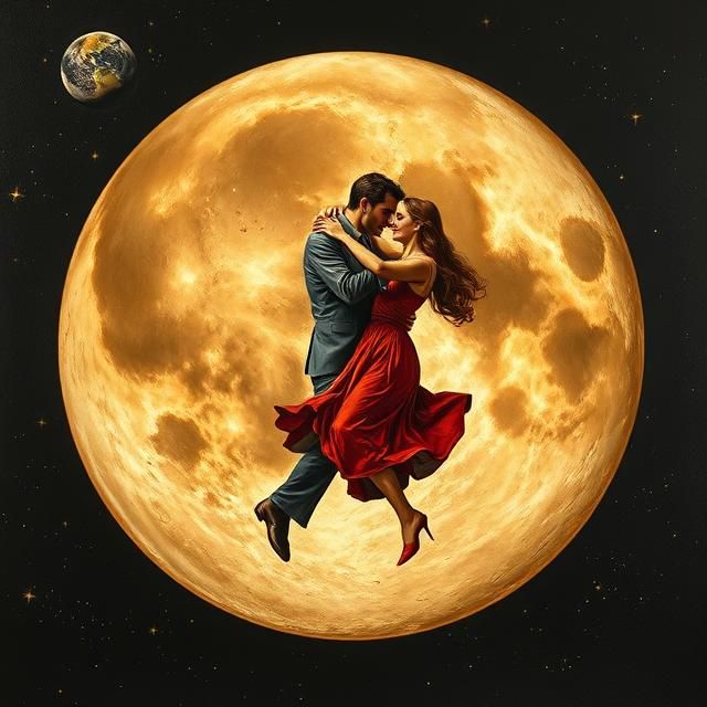 An illustrative painting of a man and woman tango dancing on...