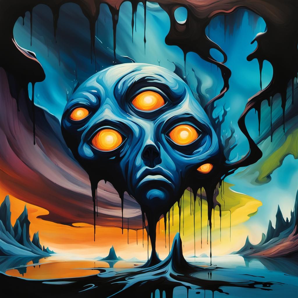 liminal space, surrealism, psychedelic, swirling, splatterin...