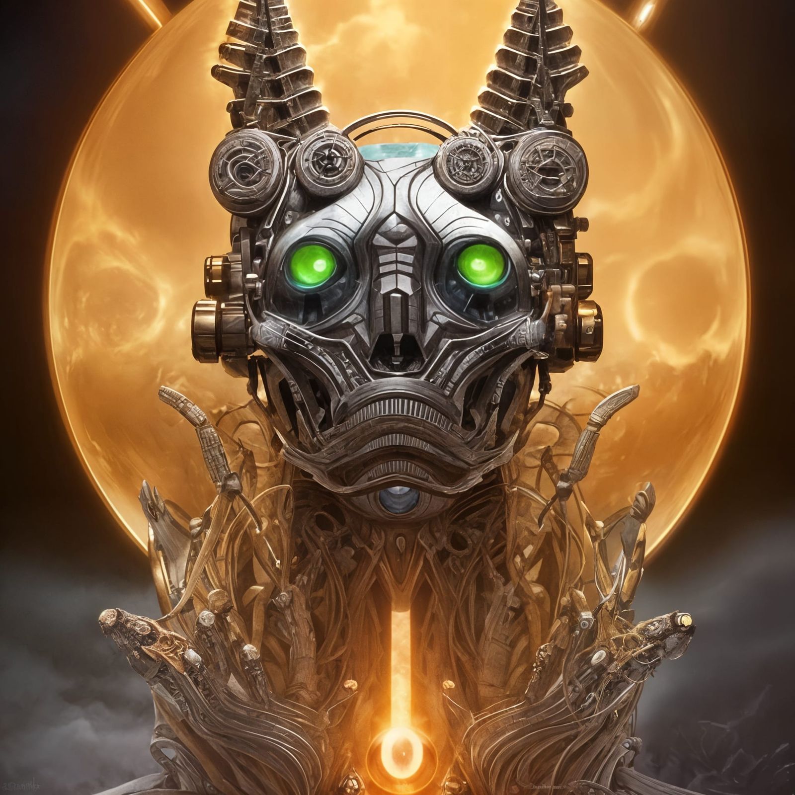 Cyborg Masterpiece: Dark, Colorful, and Symmetrical