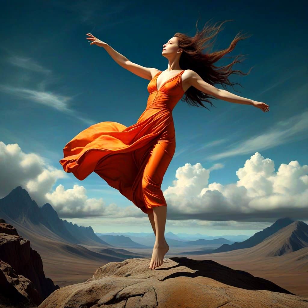 Surreal Goddess in Turbulent Fantasy Landscape