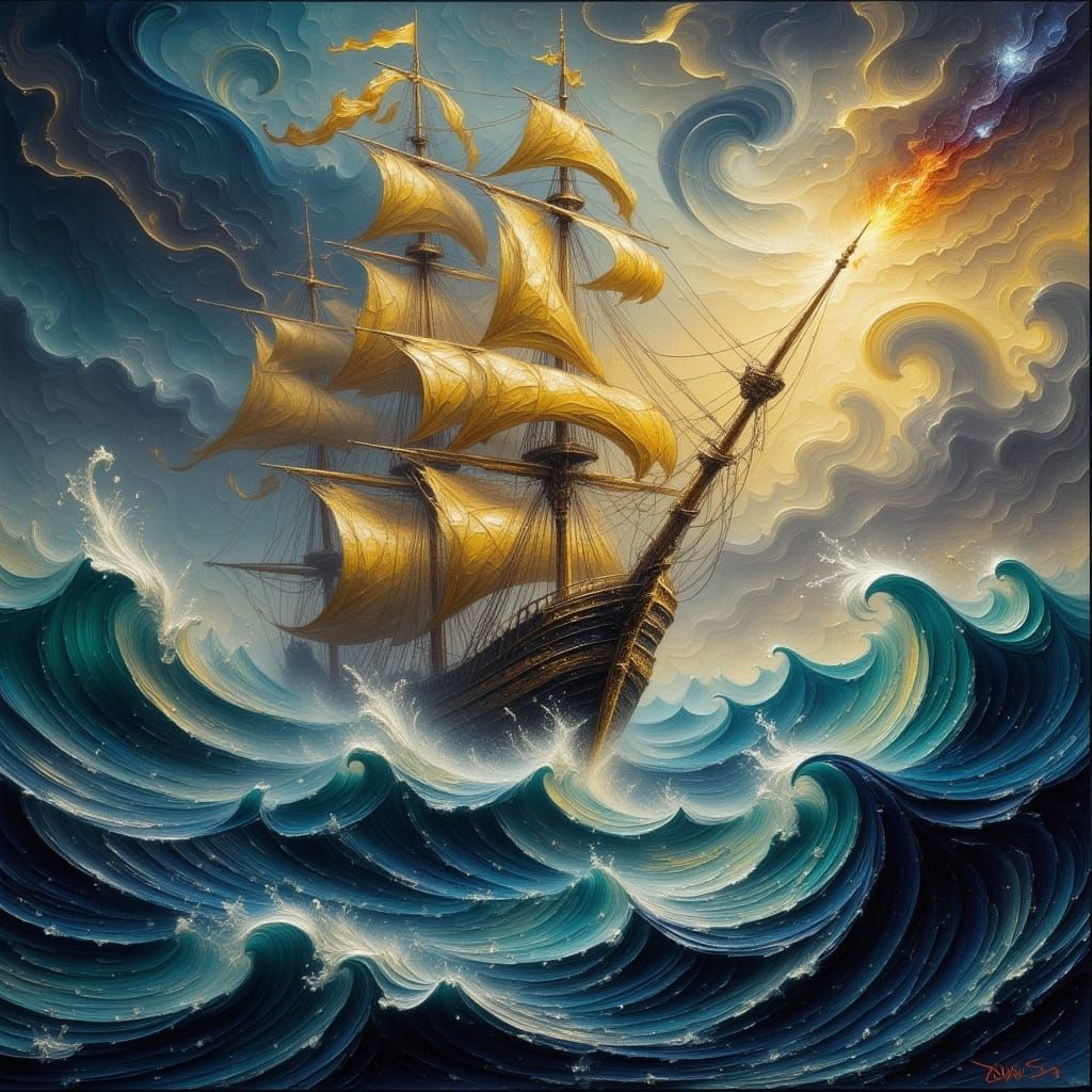 ship at sea.  stormy, turbulent.  (3)  by @OldLarr