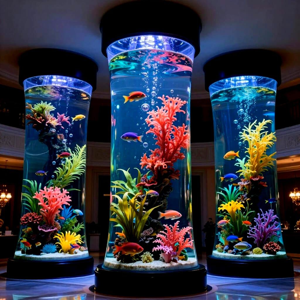 Elegant Mansion with Sculptural Aquariums Illuminated by Rai...